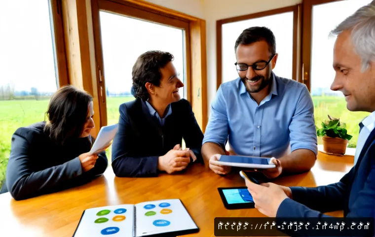 Home 17 임팩트 투자에 대한 오해와 진실 - Photorealistic editorial scene of a French impact investment meeting, diverse professionals around a...