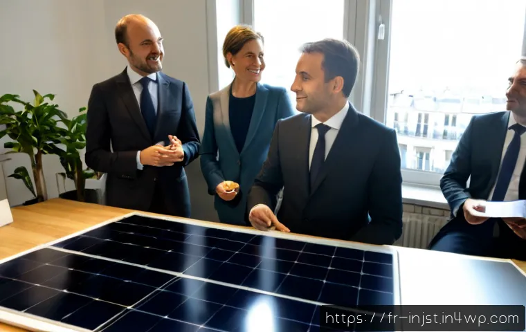 Home 17 임팩트 투자와 투자자들의 기대 - Photorealistic impact investing meeting in a bright modern Paris office, diverse French investors re...