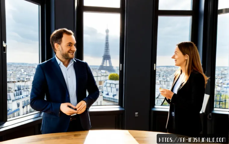임팩트 투자와 시장 진입 전략 - Photorealistic French impact investment strategy meeting in a bright Paris coworking office, diverse...